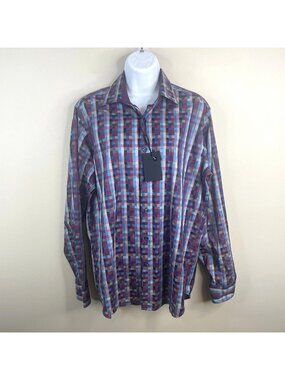 Bugatchi Shirt NWT Mens‎ Small Luxury Check Print Button Up Career Urban Chic